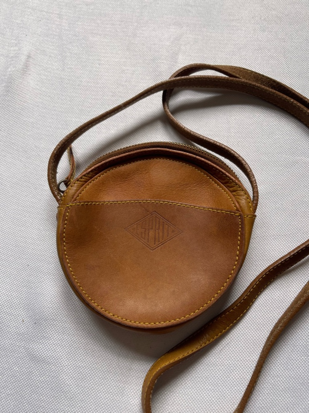 ESPRIT Rare Vintage Brown 6in Round Bag Purse Crossbody Bag Leather Y2K Boho